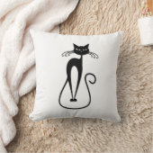 お洒落痩せた黒猫 クッション (ブランケット)