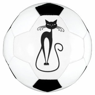 お洒落痩せた黒猫 サッカーボール