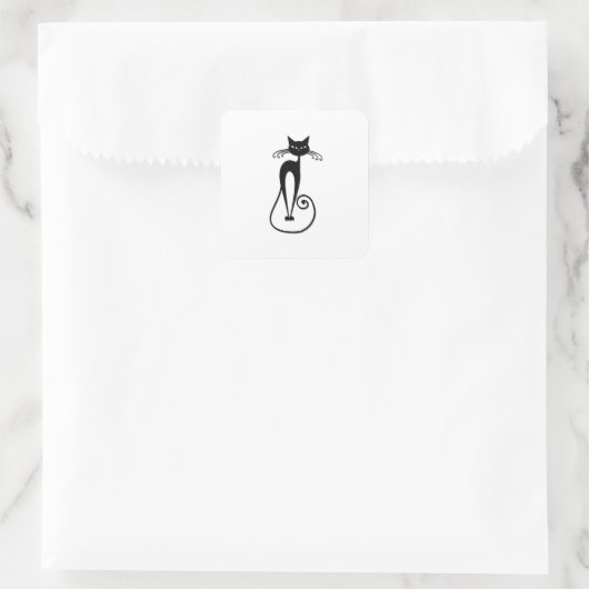 お洒落痩せた黒猫 スクエアシール (バッグ)