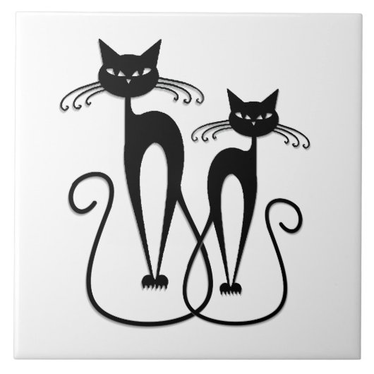 お洒落痩せた黒猫 タイル (正面)