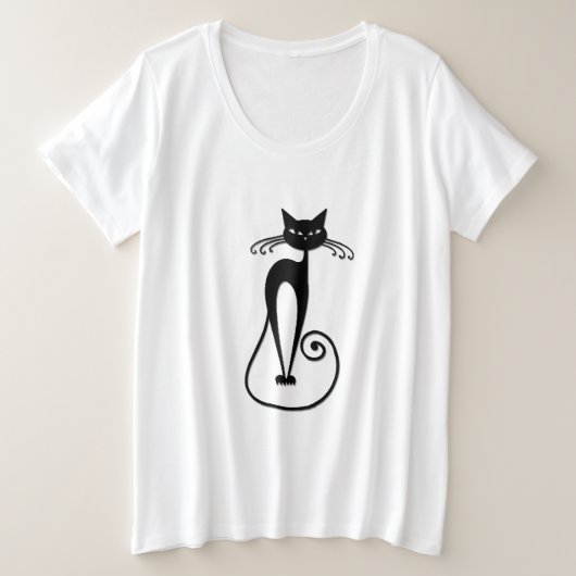 お洒落痩せた黒猫 プラスサイズTシャツ (デザイン正面)