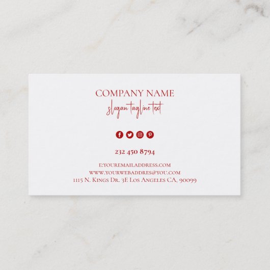 お洒落白カスタムタイポグラフィオン赤と白 名刺 (裏面)