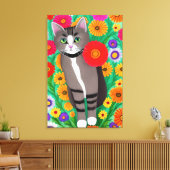 お洒落白猫と紅花 キャンバスプリント (インサイチュ (リビング))