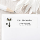 お洒落白黒ストライプのキャット差出人住所 ラベル (インサイチュ)