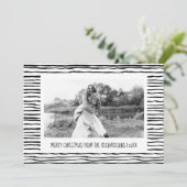 お洒落白黒ストライプ写真クリスマス シーズンカード (スタンド正面)