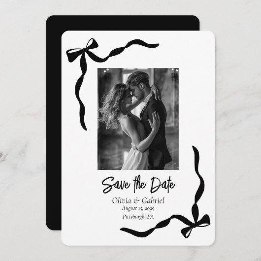 お洒落白黒フレーム写真の保存日付 招待状 (正面/裏面)