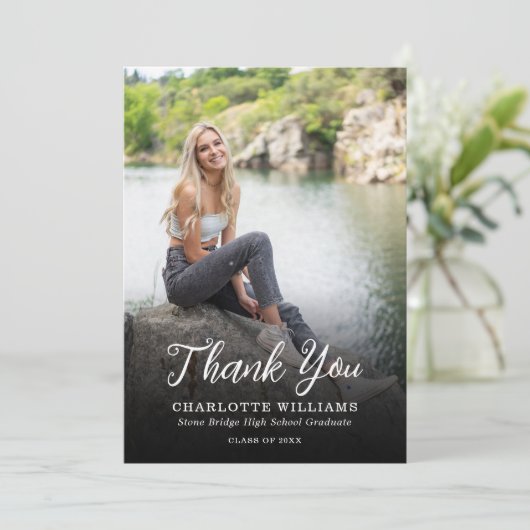お洒落白黒写真の卒業 サンキューカード (スタンド正面)