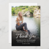 お洒落白黒写真の卒業 サンキューカード (正面/裏面)