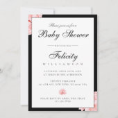 お洒落白黒水玉模様フローラベビーシャワー 招待状 (正面)