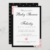 お洒落白黒水玉模様フローラベビーシャワー 招待状 (正面/裏面)