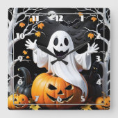 お洒落祝幽霊ハロウィーン スクエア壁時計 (正面)