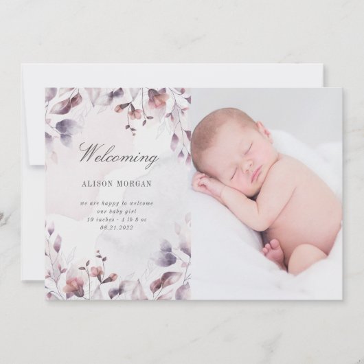 お洒落秋フローラ出生通知カード 招待状 (正面)