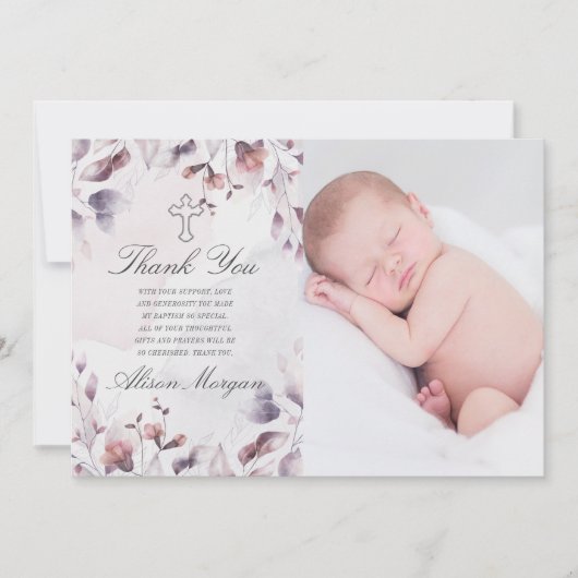 お洒落秋フローラ洗礼サンキューカード 招待状 (正面)