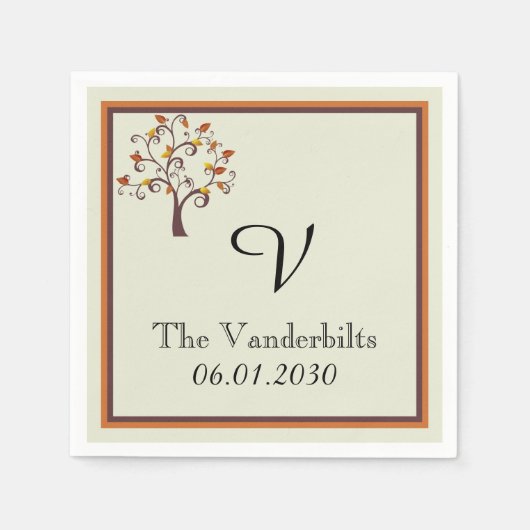 お洒落秋モノグ結婚ラムモノグラム結婚ズ スタンダードカクテルナプキン (正面)