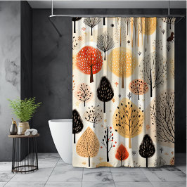 お洒落紅葉の木ベージュオレンジ秋 シャワーカーテン