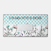 お洒落紋付き野市松模様に花 デスクマット (キーボード&マウス)