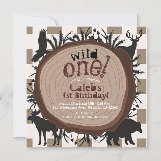 お洒落素朴原野の森の動物1st 招待状 (正面)