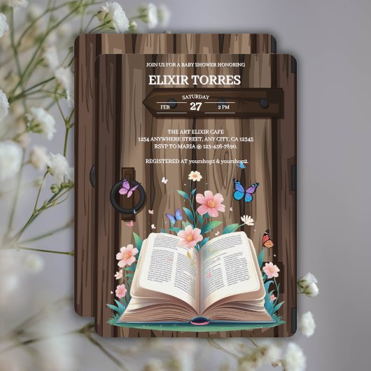 お洒落素朴Storybook Baby Shower 招待状