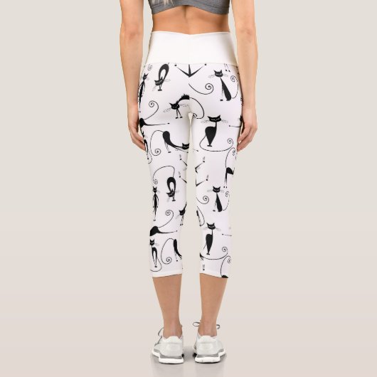 お洒落細い黒猫パターン カプリレギンス (裏面)