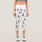 お洒落細い黒猫パターン カプリレギンス (正面)