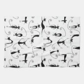 お洒落細い黒猫パターン キッチンタオル (横)