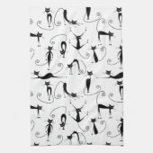 お洒落細い黒猫パターン キッチンタオル (縦)