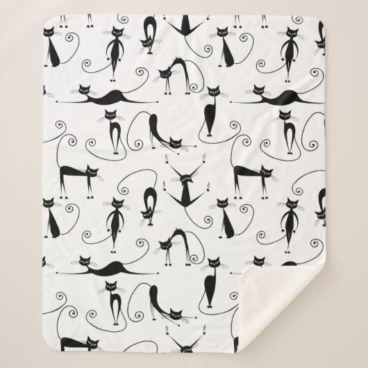 お洒落細い黒猫パターン シェルパブランケット (正面)