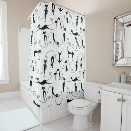 お洒落細い黒猫パターン シャワーカーテン