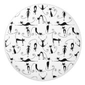 お洒落細い黒猫パターン セラミックノブ (正面)