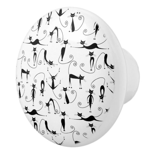 お洒落細い黒猫パターン セラミックノブ (右)