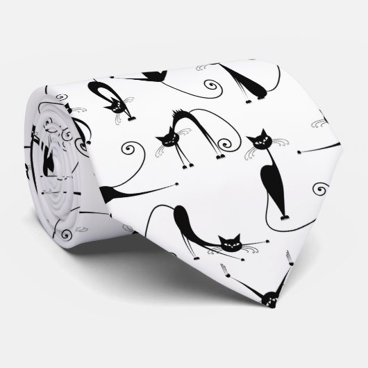 お洒落細い黒猫パターン ネクタイ (ロール)