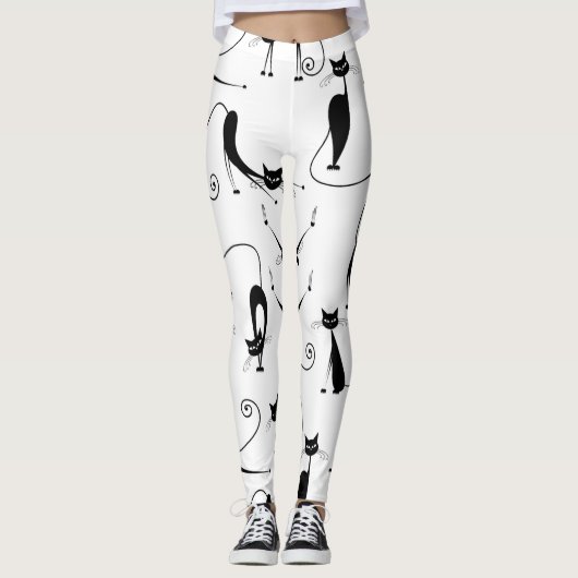 お洒落細い黒猫パターン レギンス (正面)