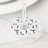 お洒落細い黒猫パターン ワイングラスタグ (クローズアップ)