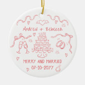 お洒落結婚したメリー手抜き弓ドードー セラミックオーナメント (正面)