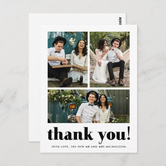 お洒落結婚タイポグラフィ3枚 ポストカード (正面/裏面)