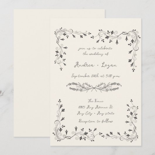 お洒落結婚ディナー 招待状 (正面/裏面)