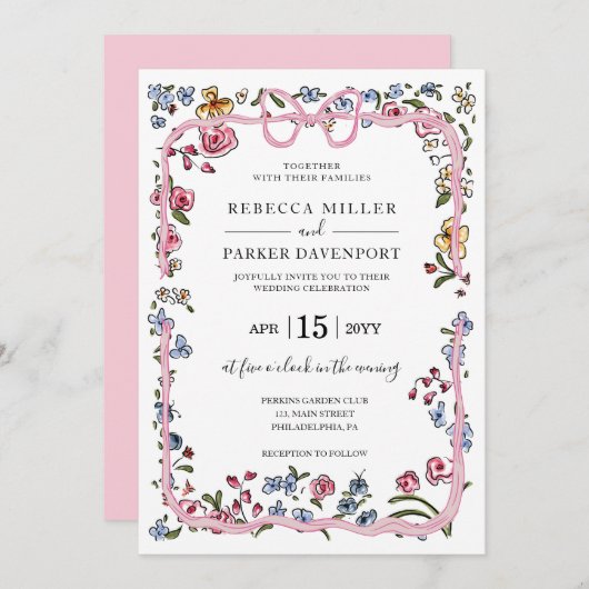 お洒落結婚モダンエレガント春 招待状 (正面/裏面)