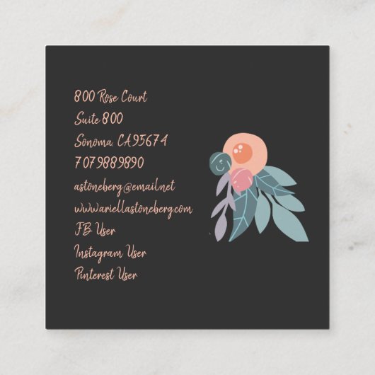 お洒落絵を描開花 |黒のフローラ スクエア名刺 (裏面)