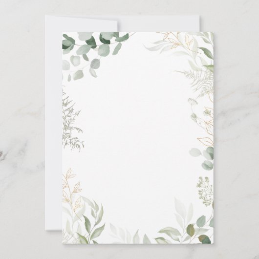 お洒落緑と金ゴールド伝統的結婚の 招待状 (裏面)