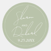 お洒落緑文字書結婚跡 ラウンドシール (正面)