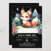 お洒落自然キツネ誕生日デジタル 招待状 (正面/裏面)
