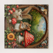 お洒落自然シーンとマウス、キノコ ジグソーパズル (横)