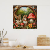 お洒落自然シーンとマウス、キノコ ポスター (キッチン)