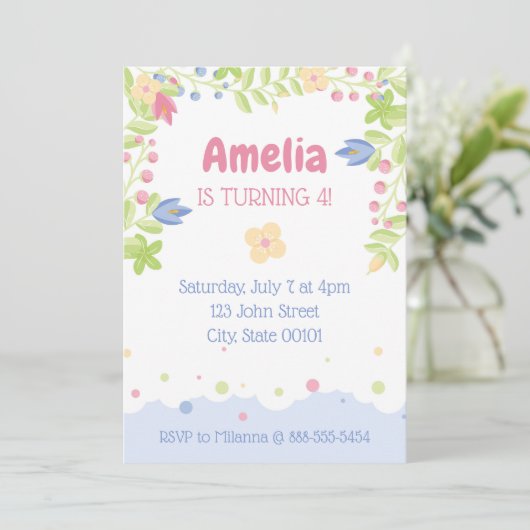 お洒落自然子供の誕生日パーティの招待状 招待状 (スタンド正面)