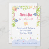 お洒落自然子供の誕生日パーティの招待状 招待状 (正面/裏面)