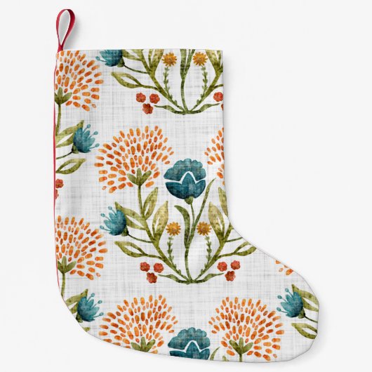 お洒落自然水彩花モチーフ。 スモールクリスマスストッキング (正面)