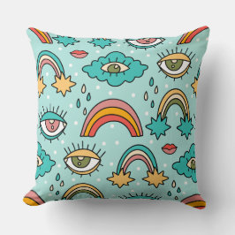 お洒落色数々のレトロ記号パターン クッション