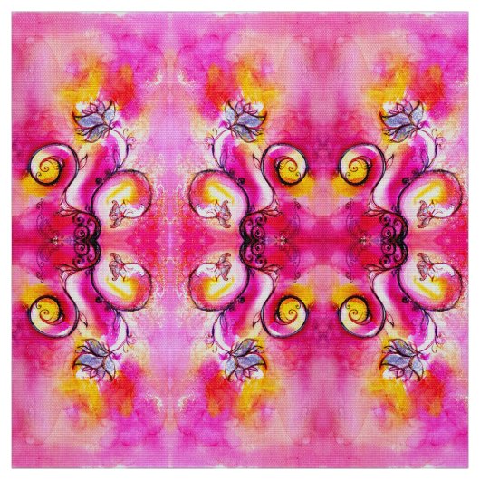 お洒落花ピンク明るい赤紫色黄 ファブリック (見本)