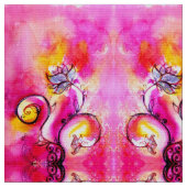 お洒落花ピンク明るい赤紫色黄 ファブリック (クローズアップ)