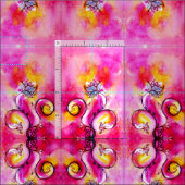 お洒落花ピンク明るい赤紫色黄 ファブリック (タイル)